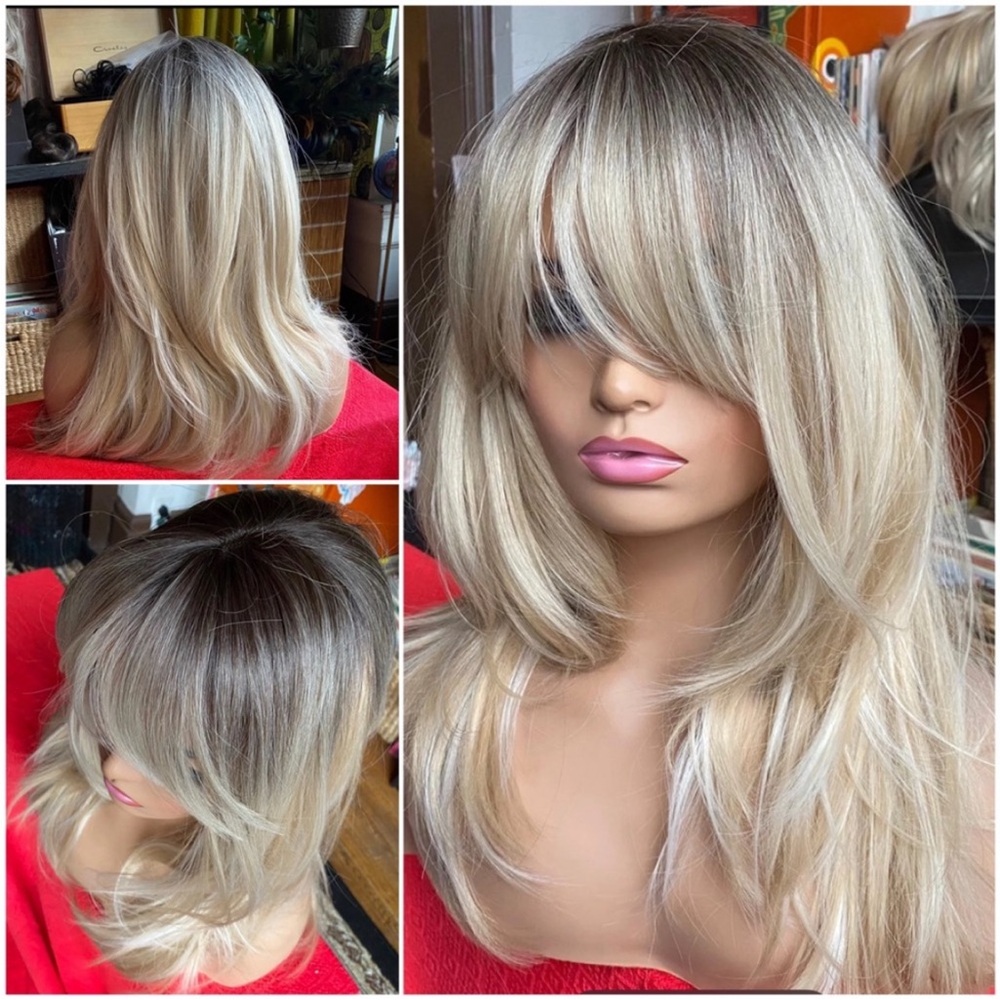 Dark rooted Ombre blonde bombshell layers long wig
